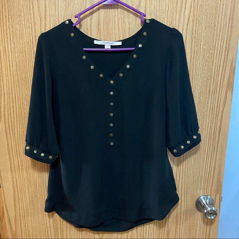41 Hawthorn Lisbon Stud Detail Blouse Women's Size Small Semi Sheer Black Top